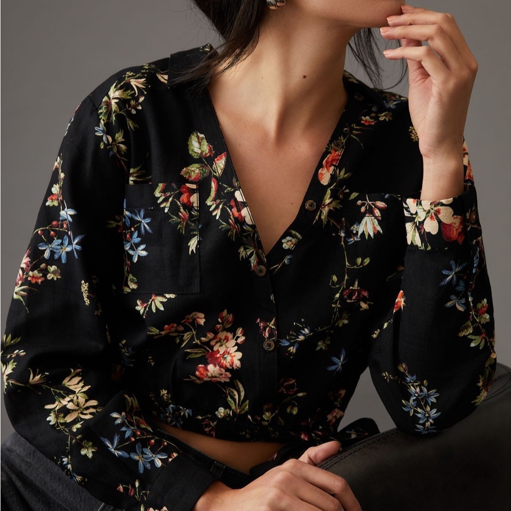 Pilcro Cropped Tie-Waist Blouse
